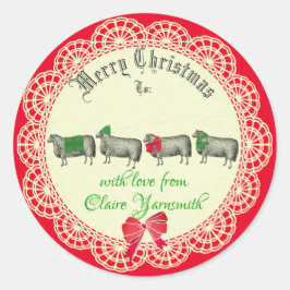 Schaf handgefertigte Strickhaube Weihnachtsaufkleb Runder Aufkleber