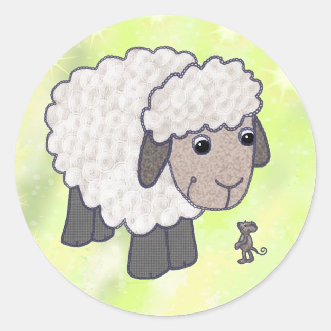 Schaf mit Maus Runder Aufkleber (Vorderseite)