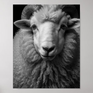 Schaf Schwarz-Weiß Nahaufnahme-Wandkunst Poster