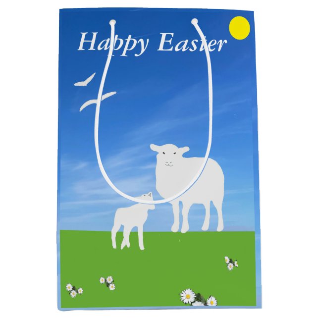 Schaf und Lamm editierbare Ostern Mittlere Geschenktüte (Vorderseite)