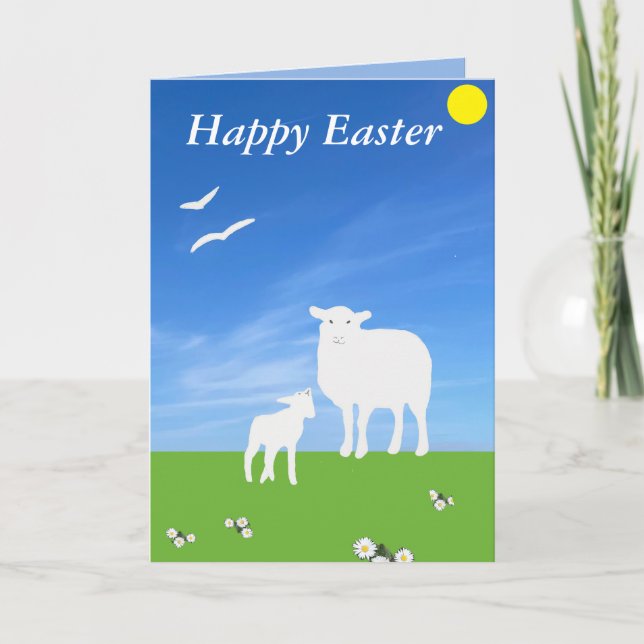 Schaf und Lamm editierbares Ostern Feiertagskarte (Vorderseite)
