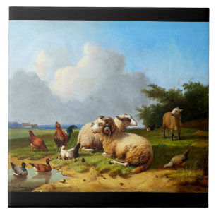 Schaf-Weiden-Vintage Enten-Huhn-Bauernhof-Fliese Fliese