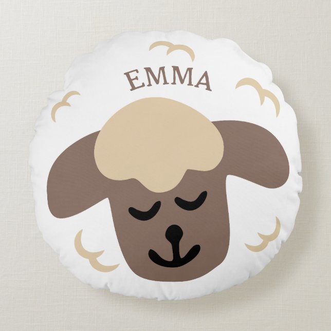  Schaf weiß braun personalisierbares Kinderkissen Rundes Kissen (Vorderseite)