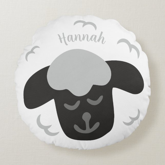 Schaf weiß schwarz personalisierbares Kinderkissen Rundes Kissen (Vorderseite)