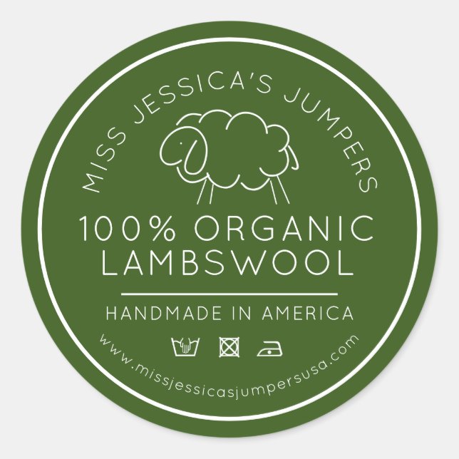 Schäfchenwolle, grün, weiß gestrickt runder aufkleber (Vorderseite)