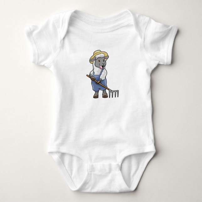 Schafe als Bauer mit Rake & Hat Baby Strampler (Vorderseite)
