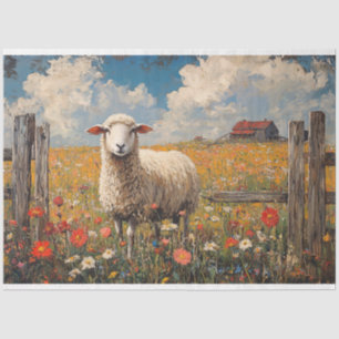 Schafe auf einem Wildblumenfeld Rustikale Farm-Dek Seidenpapier