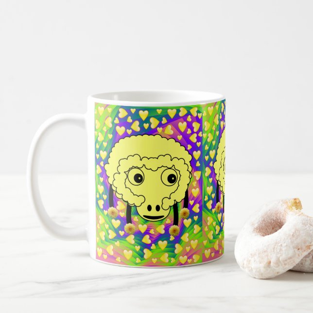 Schafe Gelbe Herzen Tasse (Mit Donut)