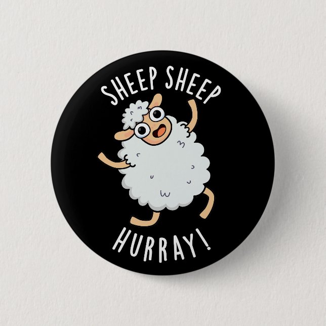 Schafe Hurray Funny Animal Puck Dark BG Button (Vorderseite)