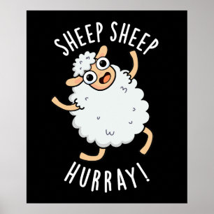 Schafe Hurray Funny Animal Puck Dark BG Poster