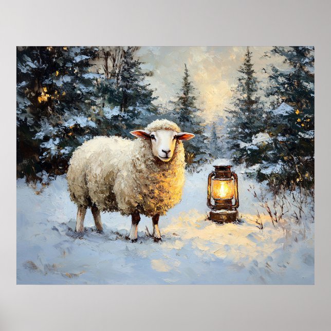 Schafe im Laternenlichtwald Poster (Vorne)