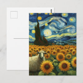 Schafe im Sonnenblumenfeld A Imitate Van Gogh Postkarte