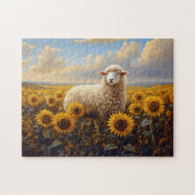 Schafe in einem Sonnenblumenfeld Puzzle (Horizontal)