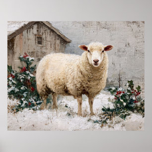 Schafe in einer schneebedeckten Winterlandschaft Poster