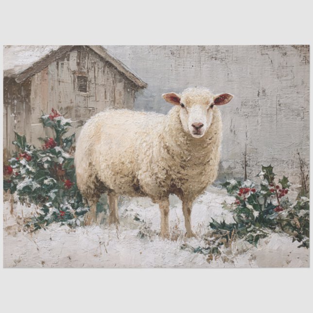 Schafe in einer schneebedeckten Winterlandschaft Seidenpapier (Vorderseite)