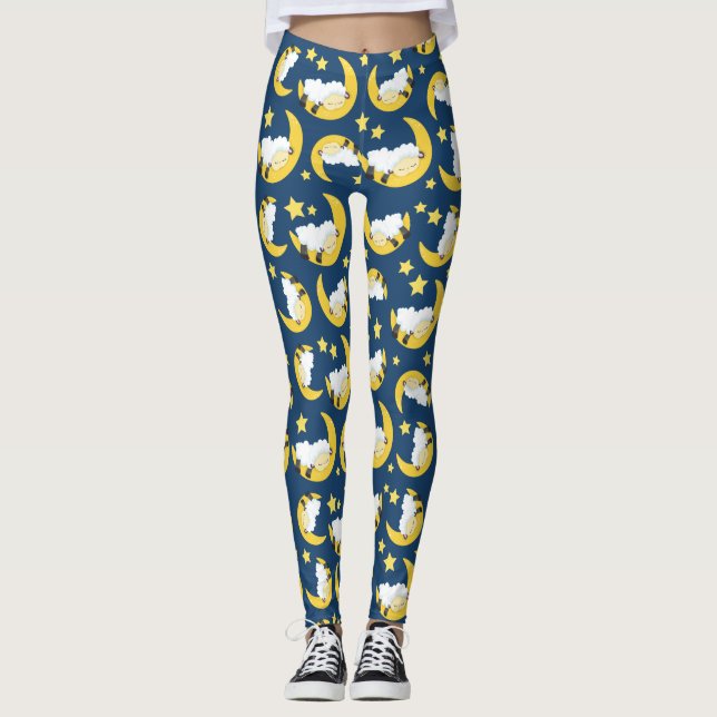 Schafe, schlafende Schafe, Mond, Sterne Leggings (Vorderseite)