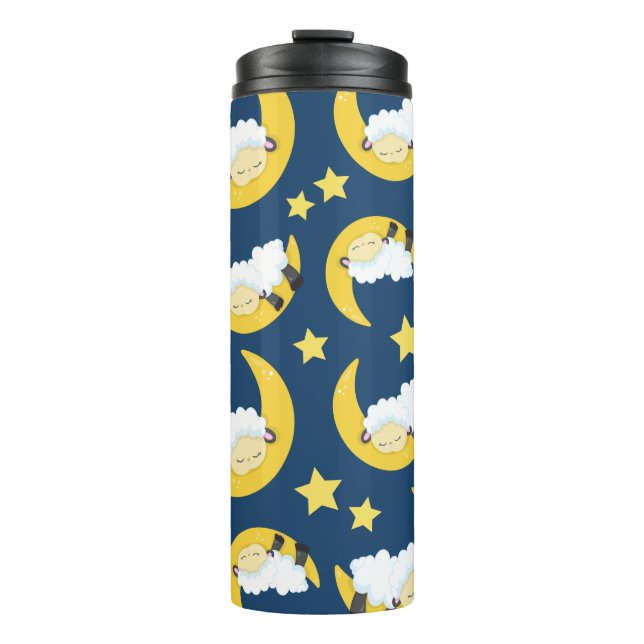 Schafe, schlafende Schafe, Mond, Sterne Thermosbecher (Vorderseite)