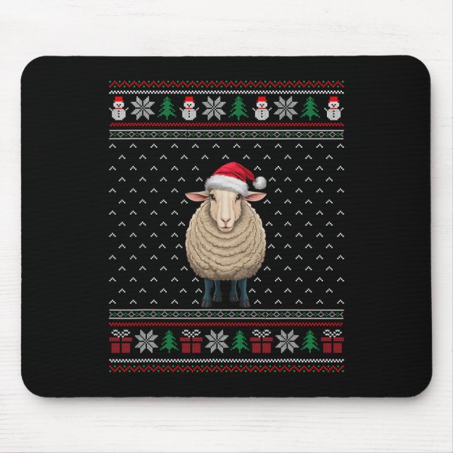 Schafe tragen Weihnachtsmannmütze Ugly Xmas Sheep  Mousepad (Vorne)