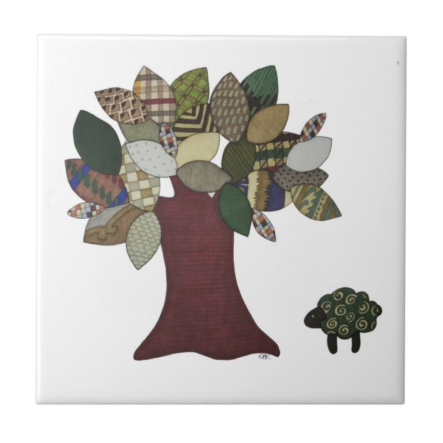 Schafe und Baumstämme Fliese (Vorderseite)