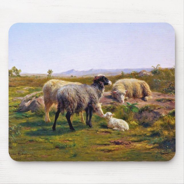 Schafe und ein Lamm in der Natur (von Rosa Bonheur Mousepad (Vorne)