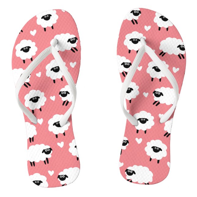 Schafe und Herzen - rosa Flip Flops (Fußbett)