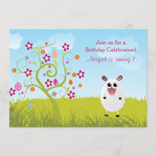 Schafe und Holiday Eggs Birthday Einladung ~ Mädch