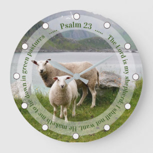 Schafe und Lämmer am Psalm-See 23 Große Wanduhr
