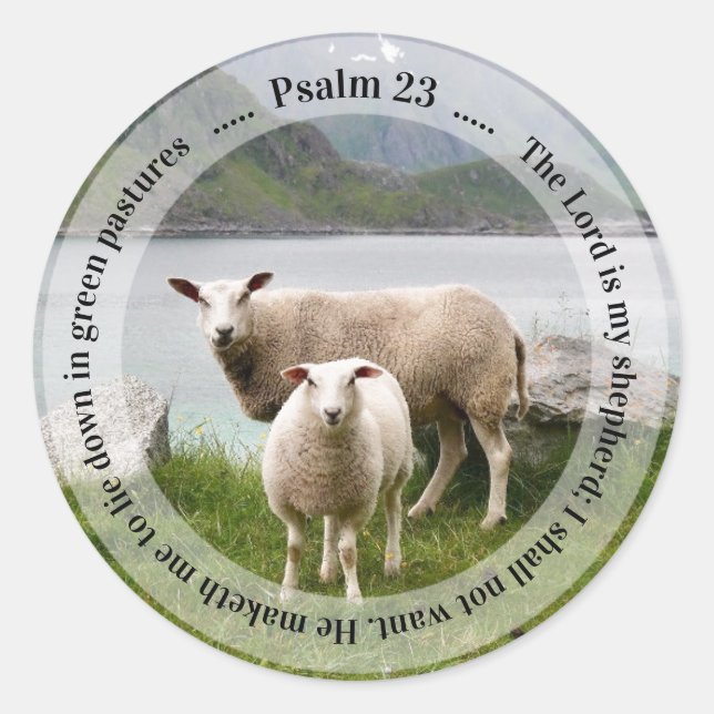 Schafe und Lämmer am Psalm-See 23 Runder Aufkleber (Vorderseite)