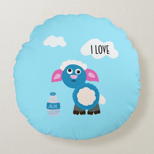 Schafe und Milch Rundes Kissen (Vorderseite)
