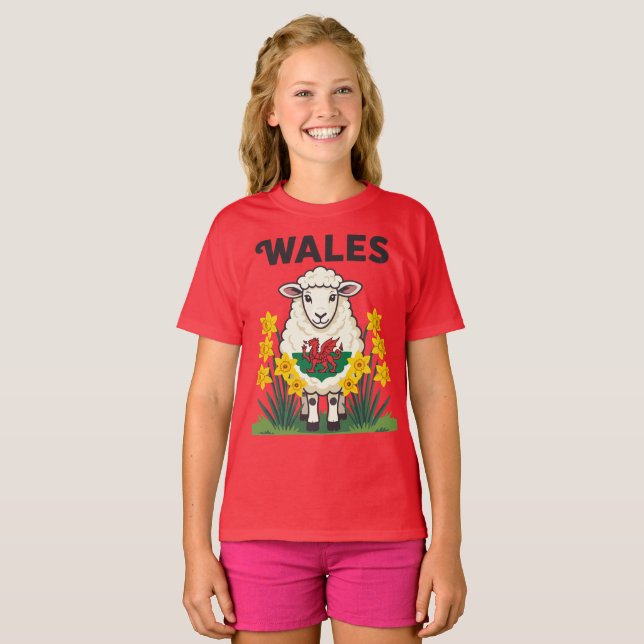 Schafe unterstützen Wales St. Davids Day Design T-Shirt (Vorne ganz)