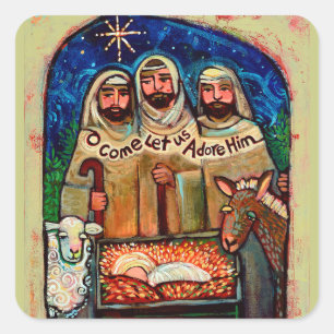 Schäfer an den Weihnachtsklebern von Manger Quadratischer Aufkleber