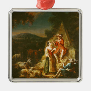 Schäfer, der eine Flöte spielt Silbernes Ornament