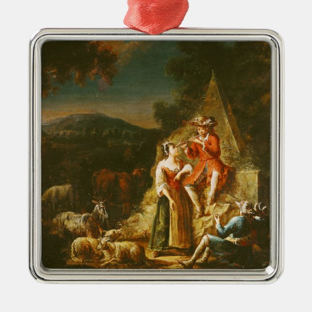 Schäfer, der eine Flöte spielt Silbernes Ornament (Vorne)