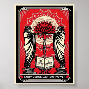 Schäfer Fairey Screen Print Knowledge Action Red Poster