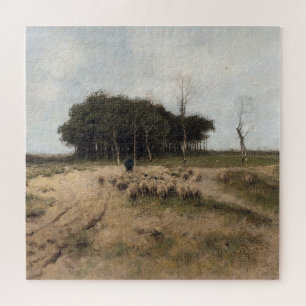 Schäfer und Schaf, vintage Ölmalerei Puzzle