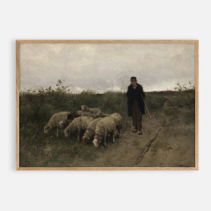 Schäfer, Vintage-Öl auf Leinwand Poster