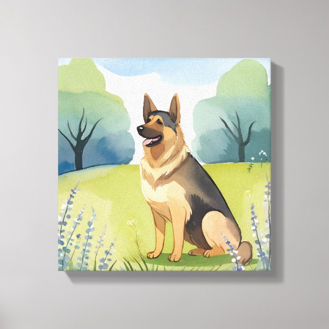 Schäferhund | Dog Aquarellmalerei Leinwanddruck (Vorderseite)