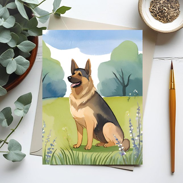 Schäferhund | Dog Aquarellmalerei Postkarte (Von Creator hochgeladen)