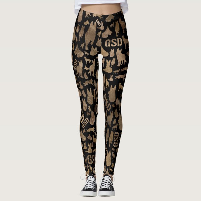 Schäferhund-Hund GSD - Gold auf Schwarzem Leggings (Vorderseite)