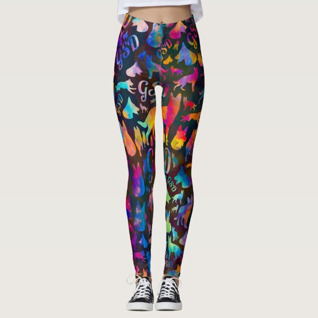 Schäferhund-Hund GSD - Watercolor-Silhouetten Leggings (Vorderseite)