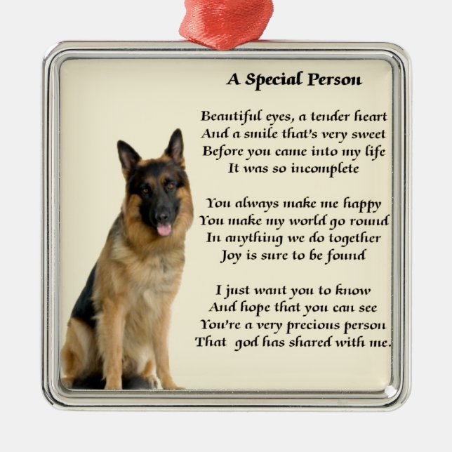 Schäferhund-Hund - spezielles Personen-Gedicht Silbernes Ornament (Vorne)