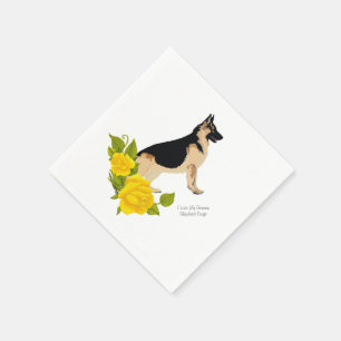 Schäferhund-Hund und gelbe Rosen Serviette