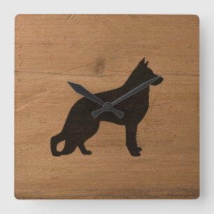 Schäferhund-HundeSilhouette-rustikale Art GSD K9 Quadratische Wanduhr