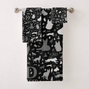 Schäferhund-HundeSilhouetten - Grayscale Badhandtuch Set