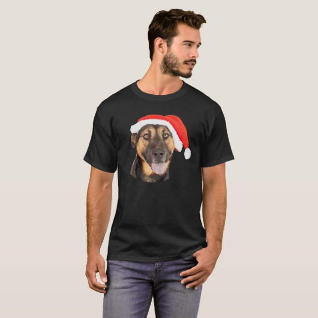Schäferhund-HundeweihnachtsWeihnachtsmannmütze T-Shirt (Vorne ganz)