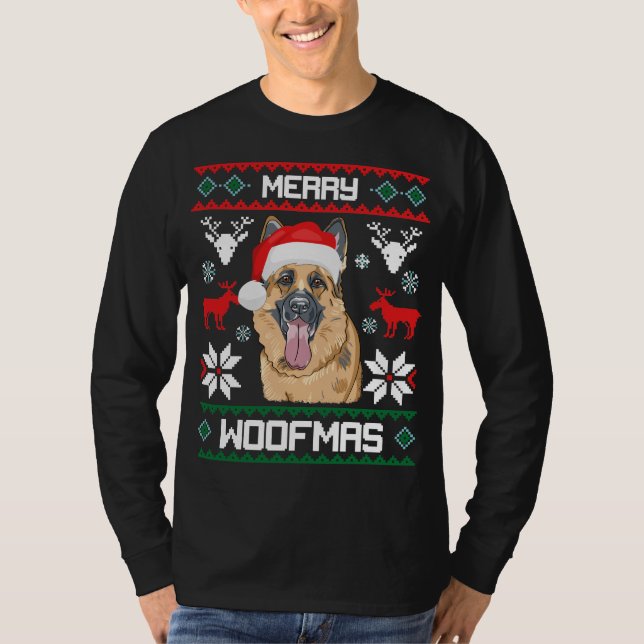Schäferhund-Hundfröhliches Woofmas T-Shirt (Vorderseite)