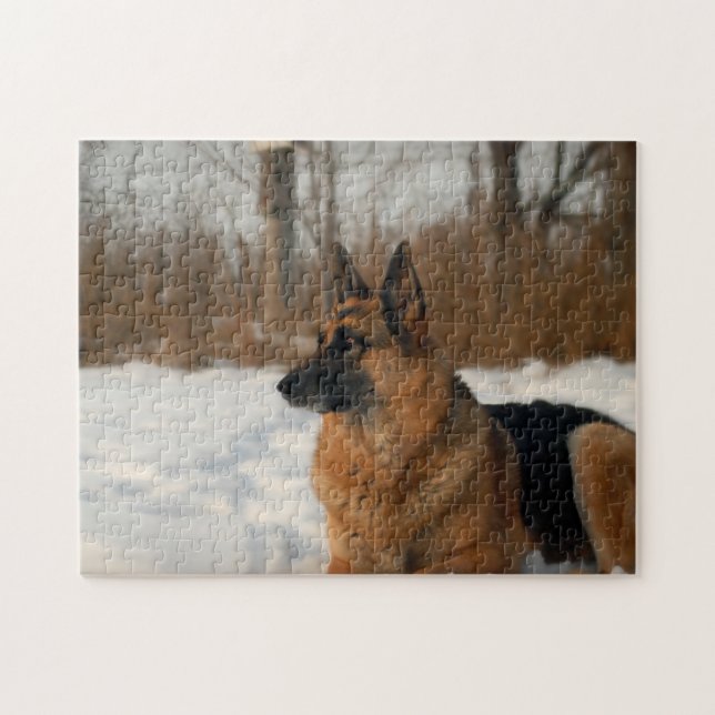 Schäferhund im Schnee Puzzle (Horizontal)