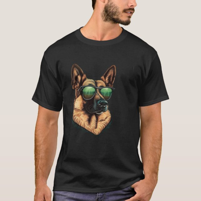 Schäferhund mit grüner Sonnenbrille T-Shirt (Vorderseite)