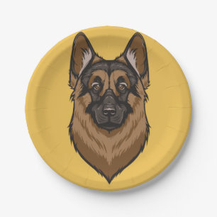 Schäferhund-Porträt Pappteller