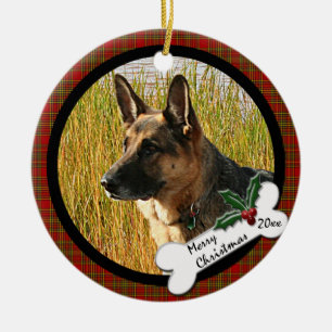 Schäferhund-runde Weihnachtsverzierung Keramikornament